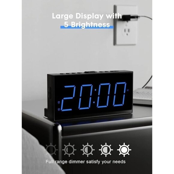 Digital Alarm Clock with USB Charger, Loud Large Display for Heavy Sleepers NEW - Picture 6 of 12
